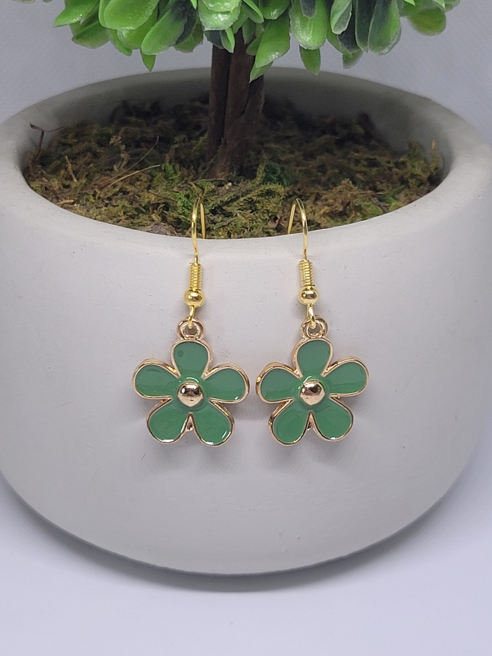 Gold-Tone Green Flower Drop Earrings - Women's Floral Dangle